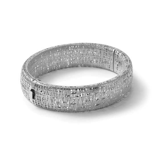 Vintage Style 18K White Gold Textured and D/C 15.25mm Hinged Bangle
