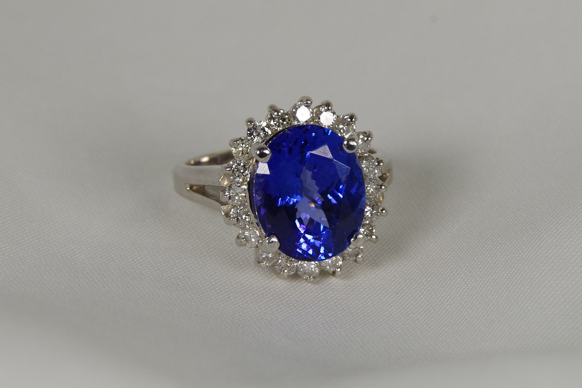 14k White Gold Tanzanite & Diamond Halo Ring