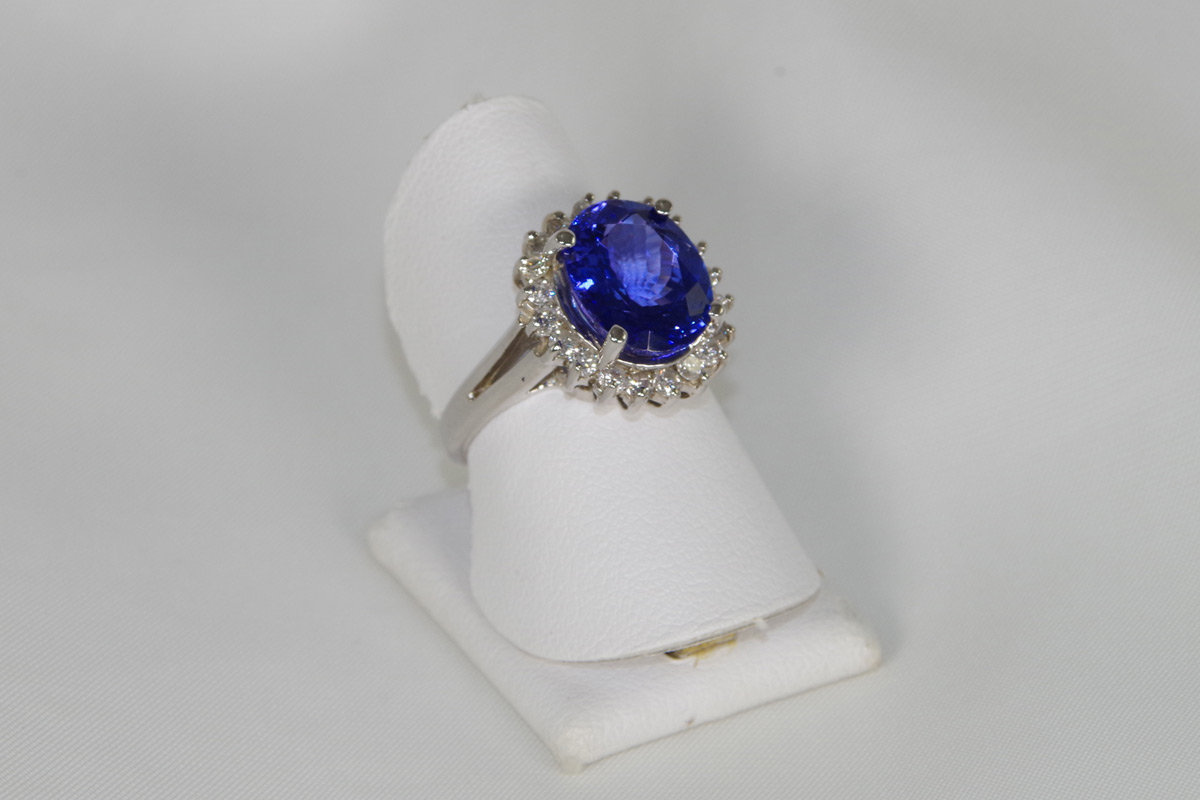 14k White Gold Tanzanite & Diamond Halo Ring