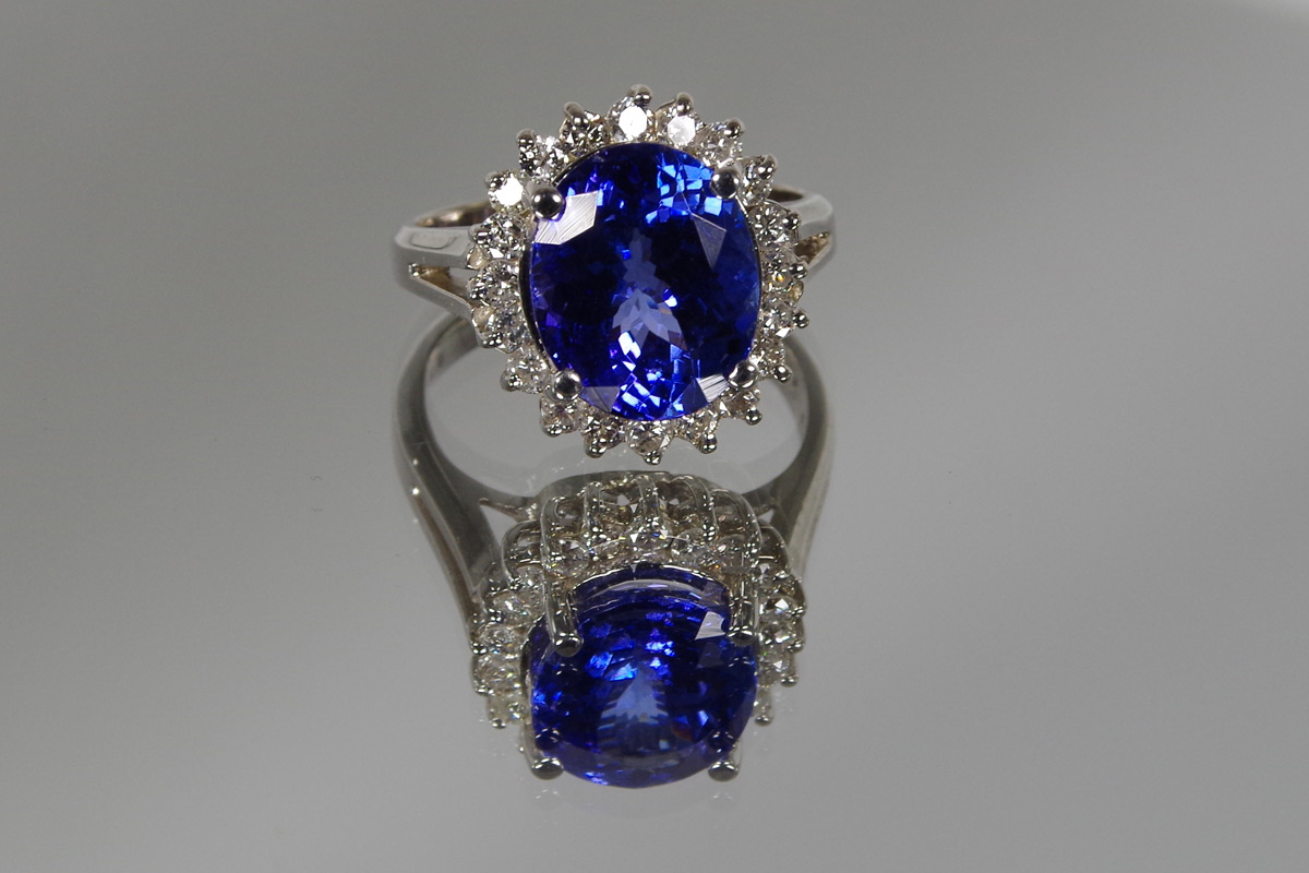 14k White Gold Tanzanite & Diamond Halo Ring