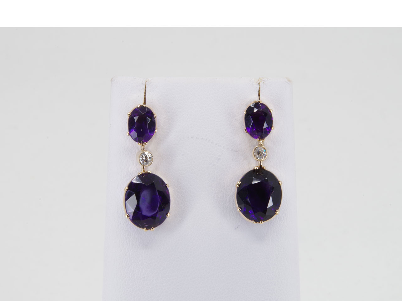 Estate 14K Yellow Gold Amethyst & Diamond Earrings