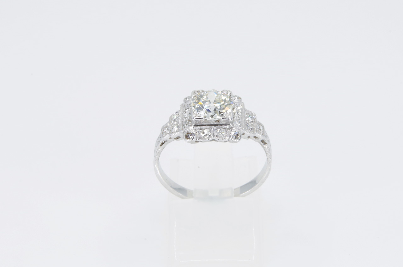 Estate Platinum Vintage Diamond Halo Ring Thumbnail