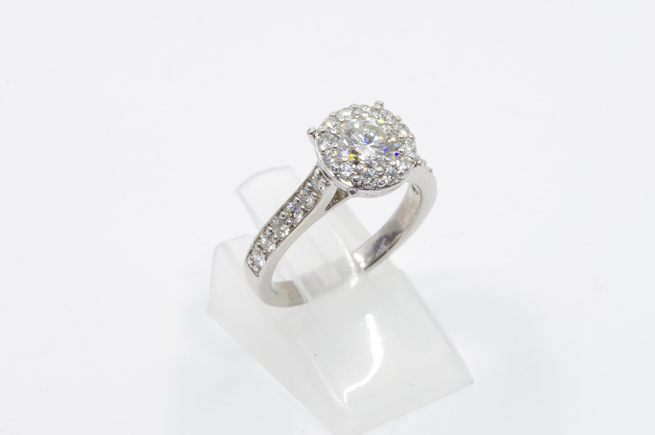 Estate Platinum Diamond Halo Engagement Ring Side