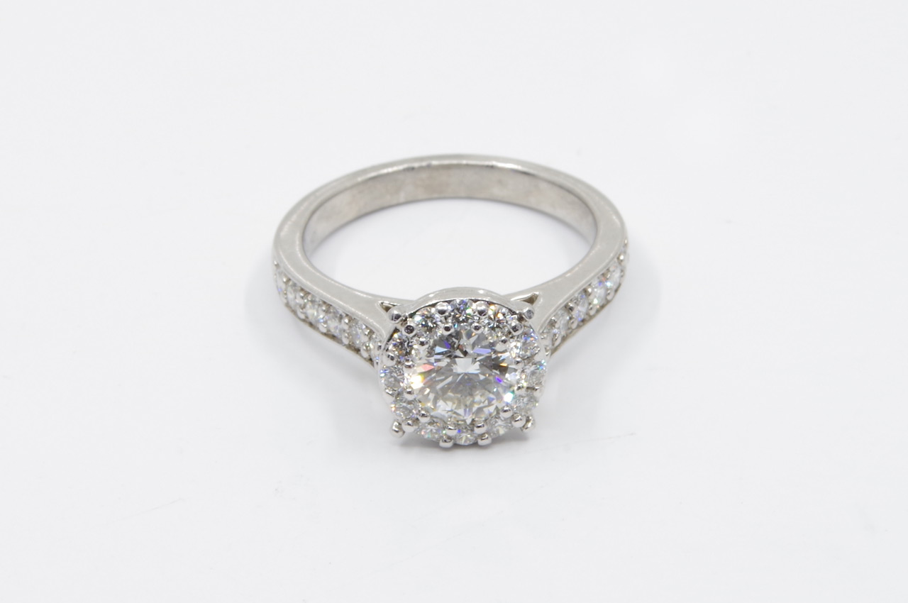Estate Platinum Diamond Halo Engagement Ring Flat