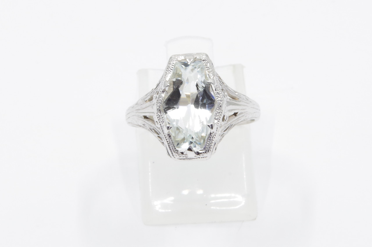 Estate Vintage 14k White Gold Aqua Ring Thumbnail