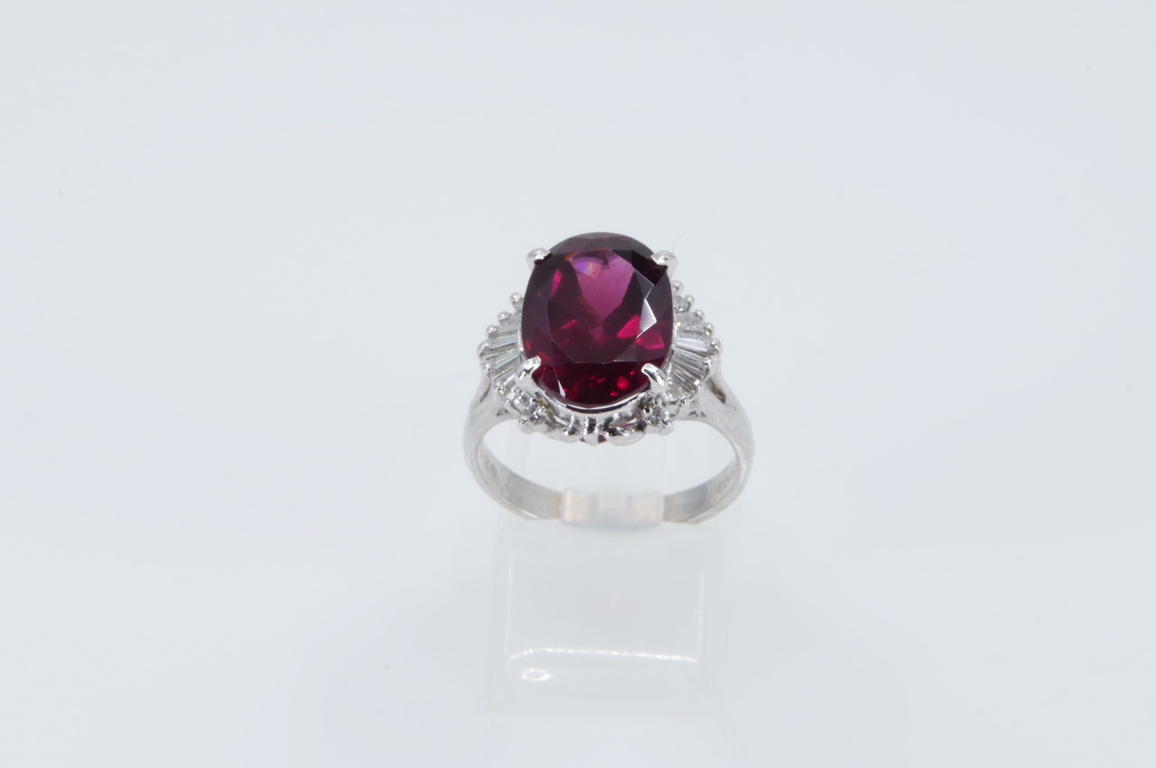 Estate Platinum Rhodolite Garnet & Diamond Ring Thumbnail