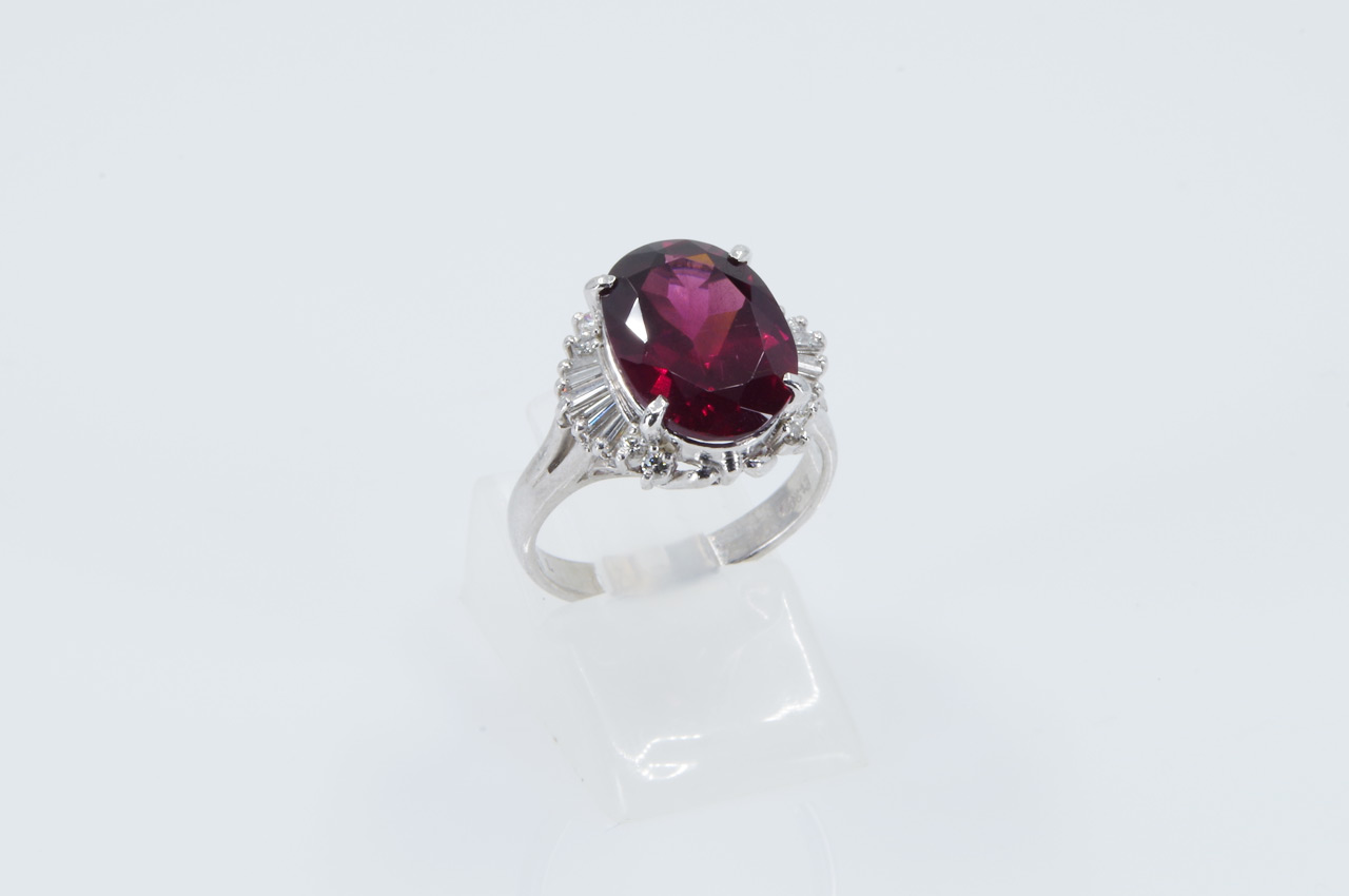 Estate Platinum Rhodolite Garnet & Diamond Ring Side