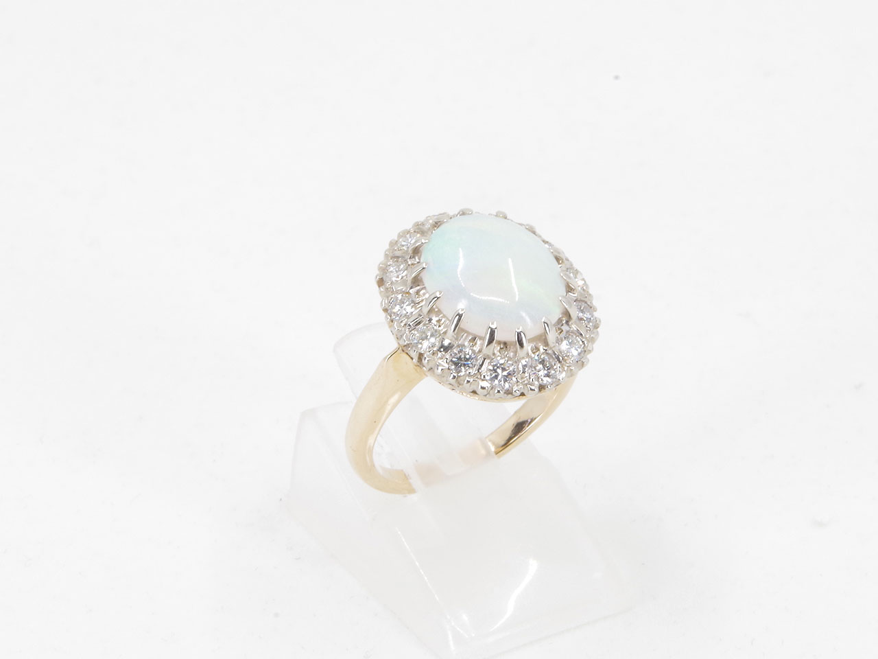 Estate 14k Yellow Gold Opal & Diamond Ring Side