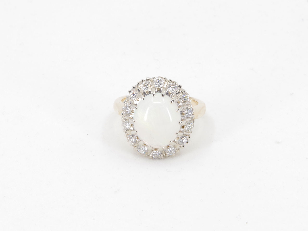 Estate 14k Yellow Gold Opal & Diamond Ring Flat