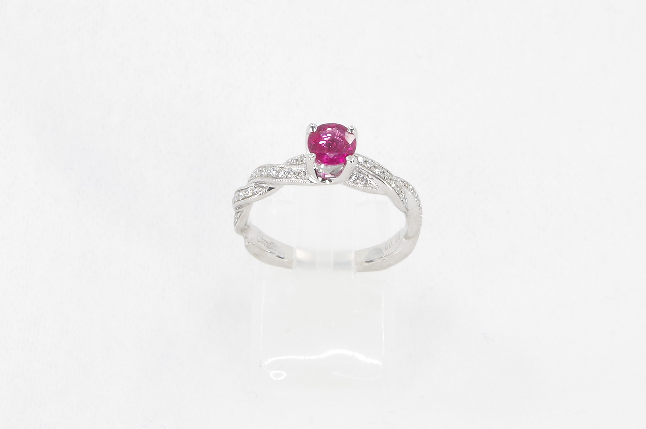 Estate- 18k White Gold Ruby & Diamonnd Ring Thumbnail