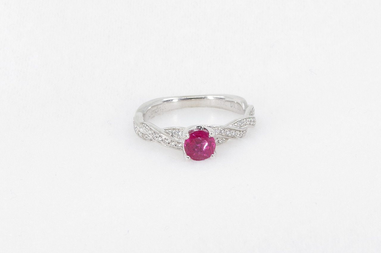 Estate- 18k White Gold Ruby & Diamonnd Ring Image 3