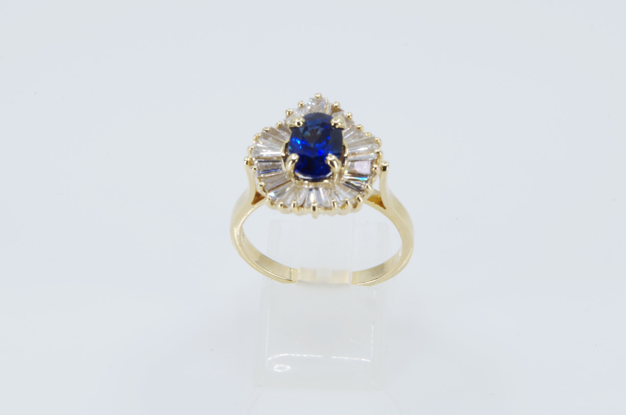 Estate 14k Yellow Gold Sapphire & Damond Ring Thumbnail