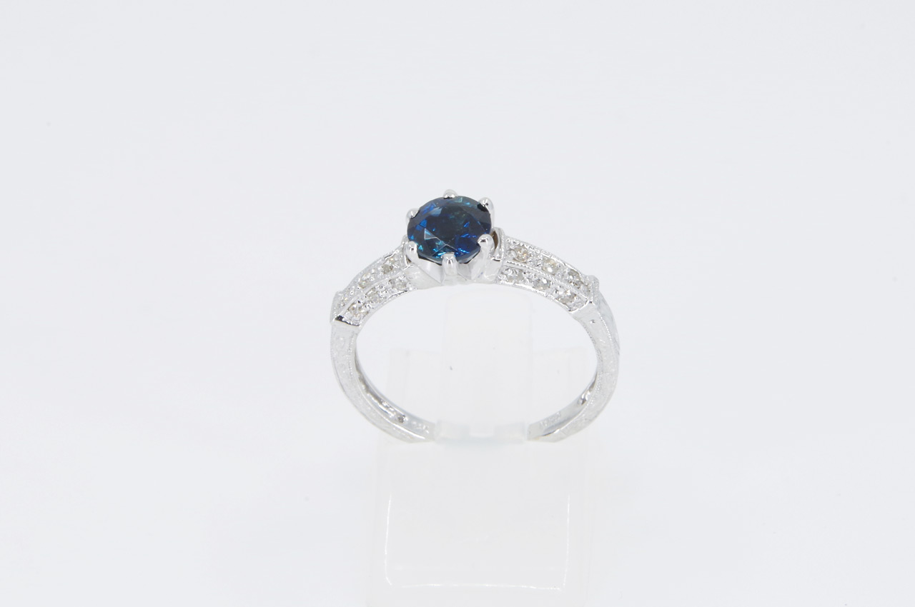 Estate 14k White Gold Sapphire & Diamond Ring Thumbnail