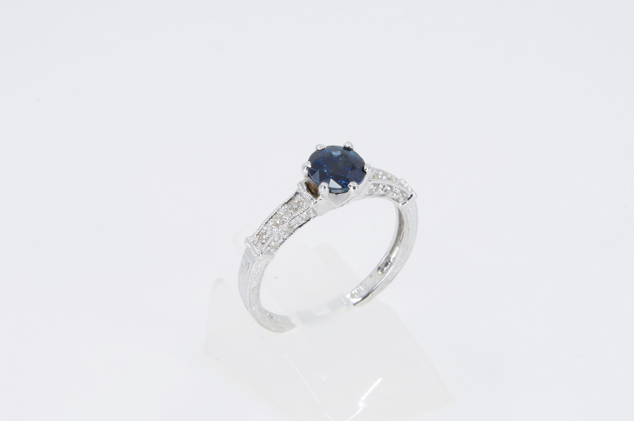 Estate 14k White Gold Sapphire & Diamond Ring Side