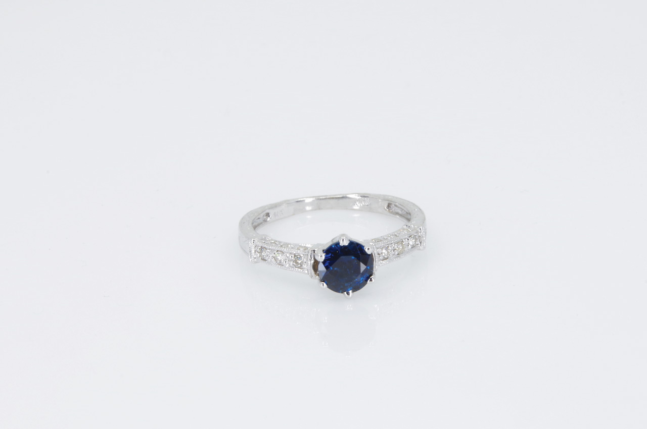 Estate 14k White Gold Sapphire & Diamond Ring Flat