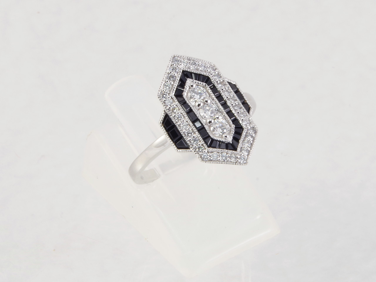 Art Deco Style Diamond & Onyx Ring Side