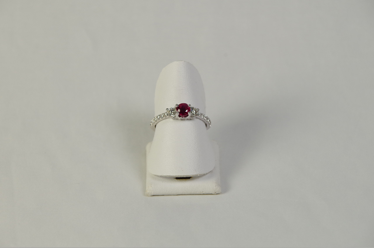 White Gold Three Stone Ruby And Diamond Ring