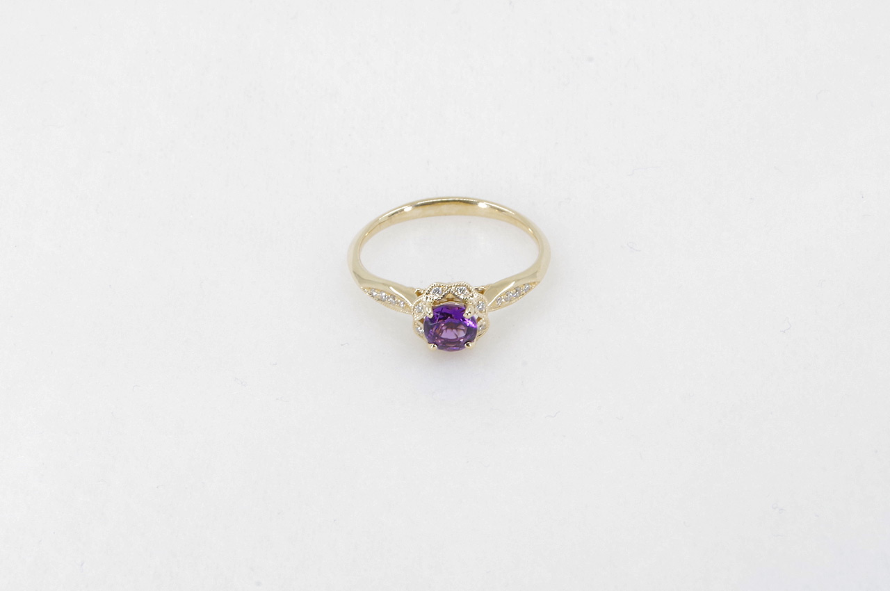 14k Yellow Gold Amethyst & Diamond Halo Ring Image 3