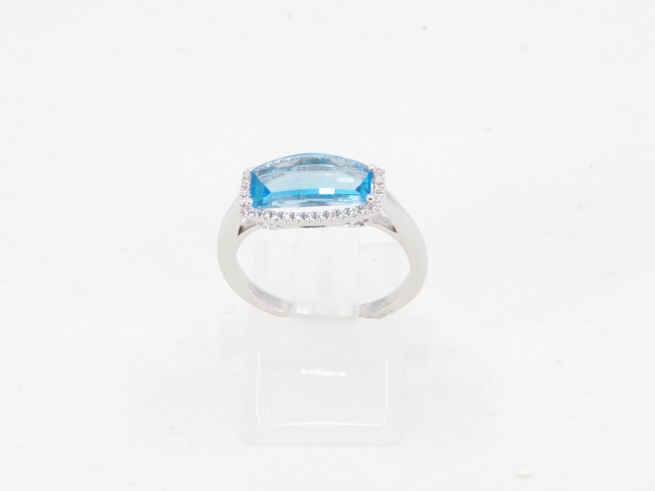 14K White Gold Swiss Blue Topaz & Diamond Ring Thumbnail