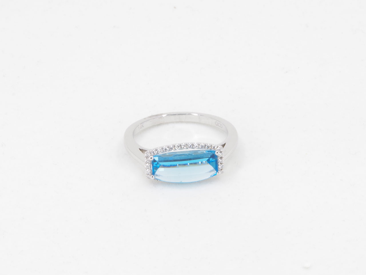 14K White Gold Swiss Blue Topaz & Diamond Ring Flat