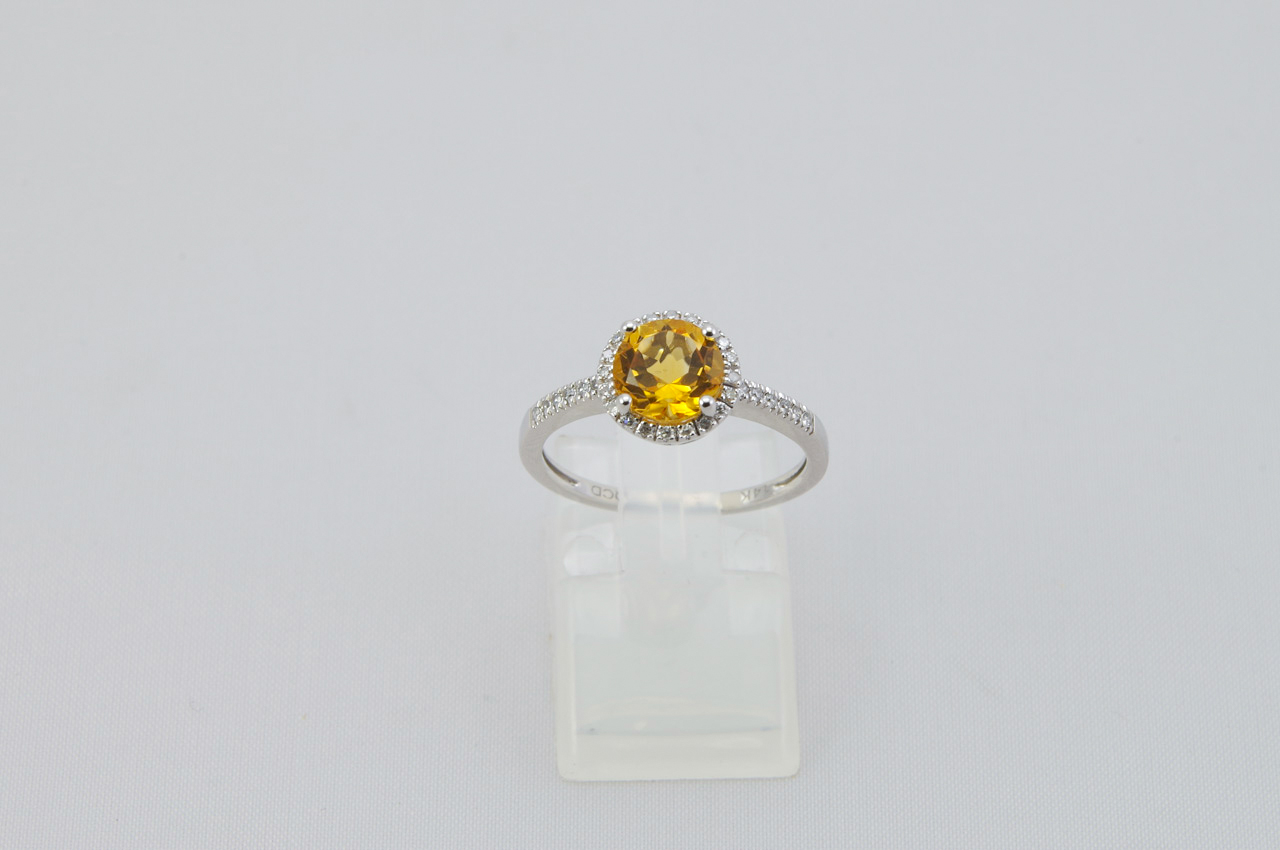 White Gold Citrine And Diamond Halo Ring