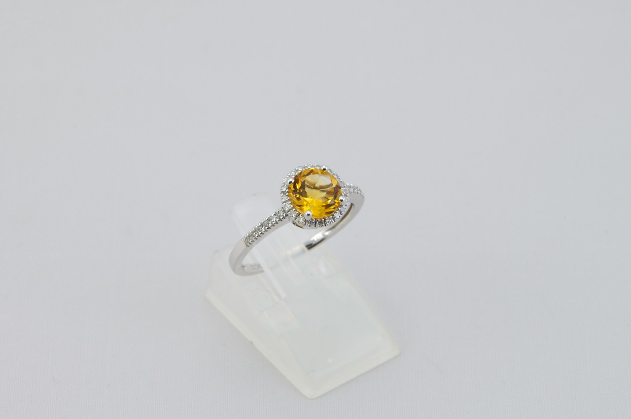 White Gold Citrine And Diamond Halo Ring
