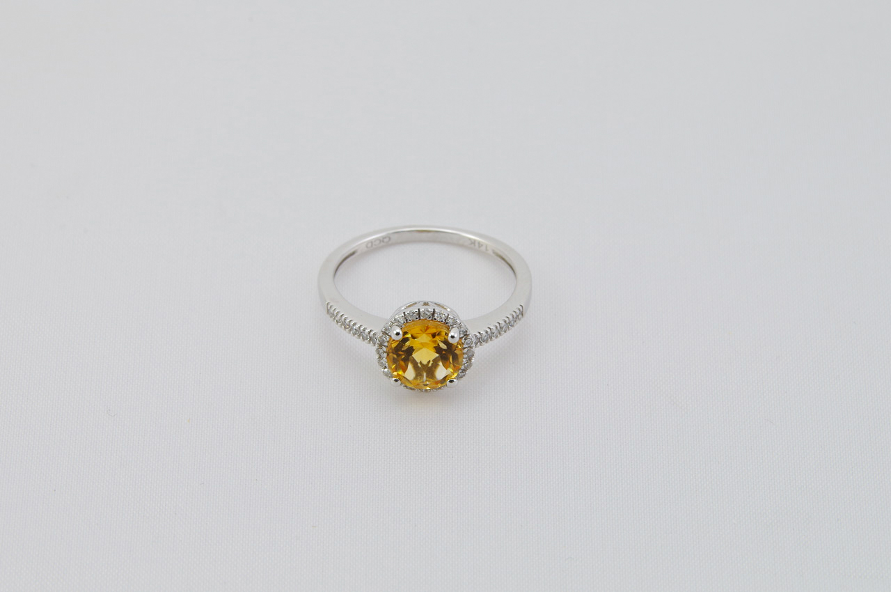 White Gold Citrine And Diamond Halo Ring