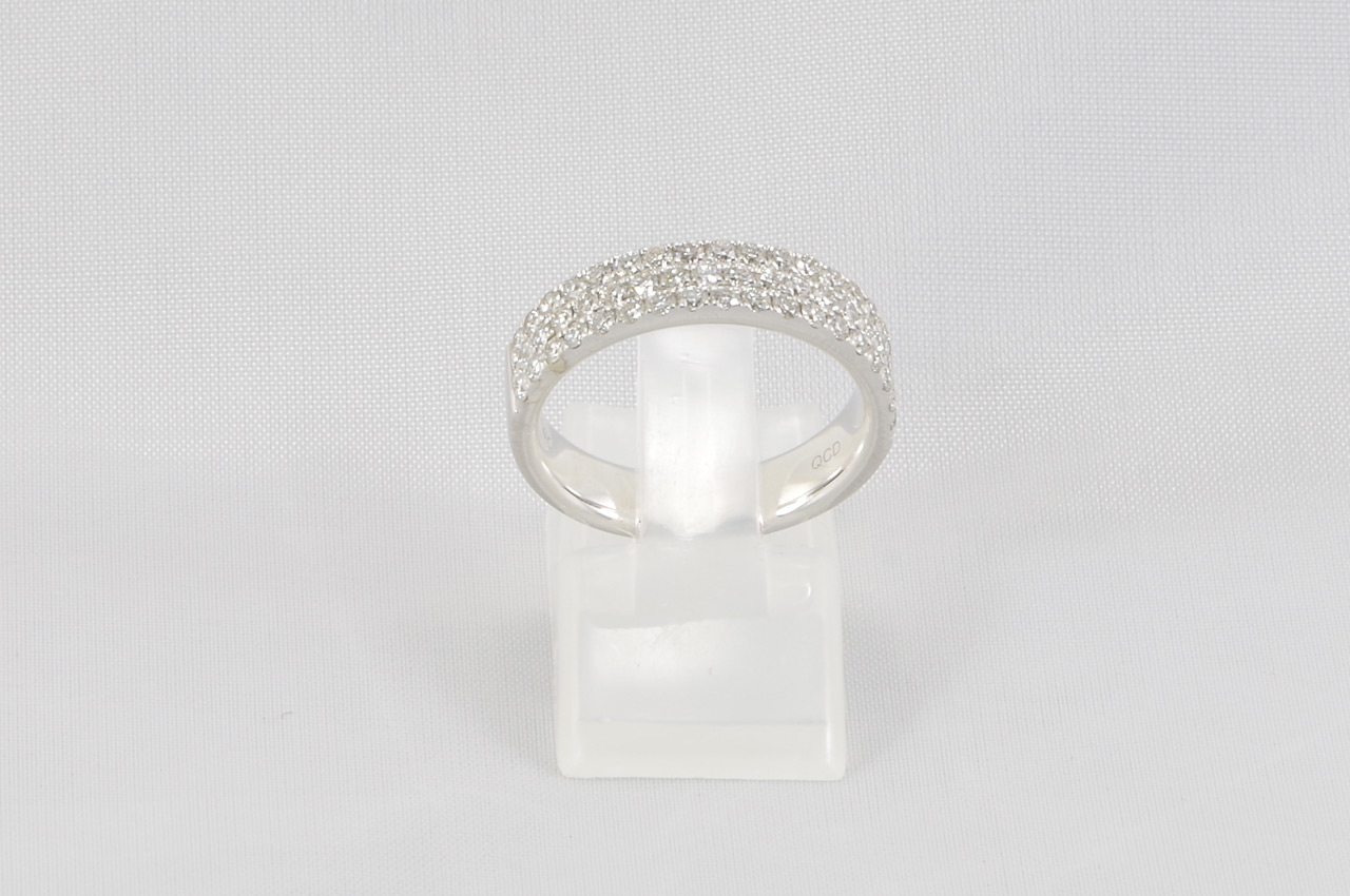 White Gold Three Row Diamond Pave Fashion Ring 