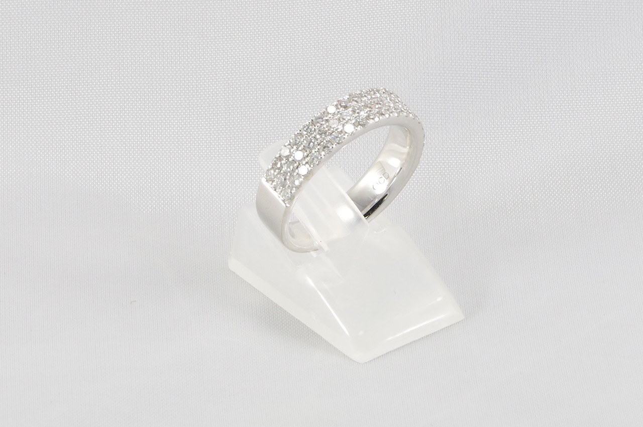 White Gold Three Row Diamond Pave Fashion Ring 