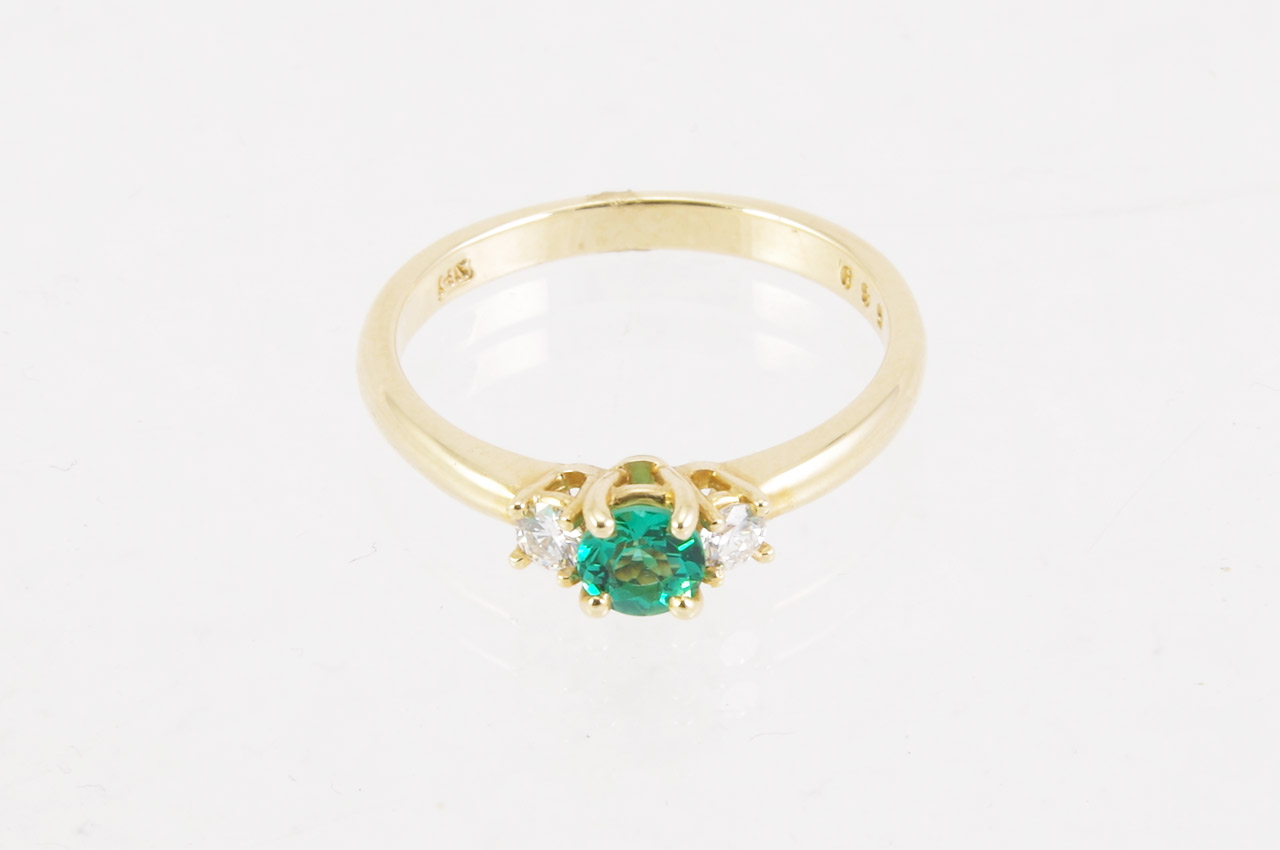 14k Yellow Gold Emerald & Diamond RingFlat