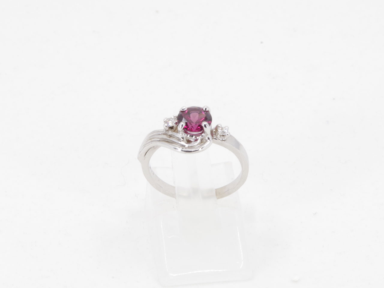 14K White Gold Rhodolite Garnet & Diamond Freeform Ring Thumbnail