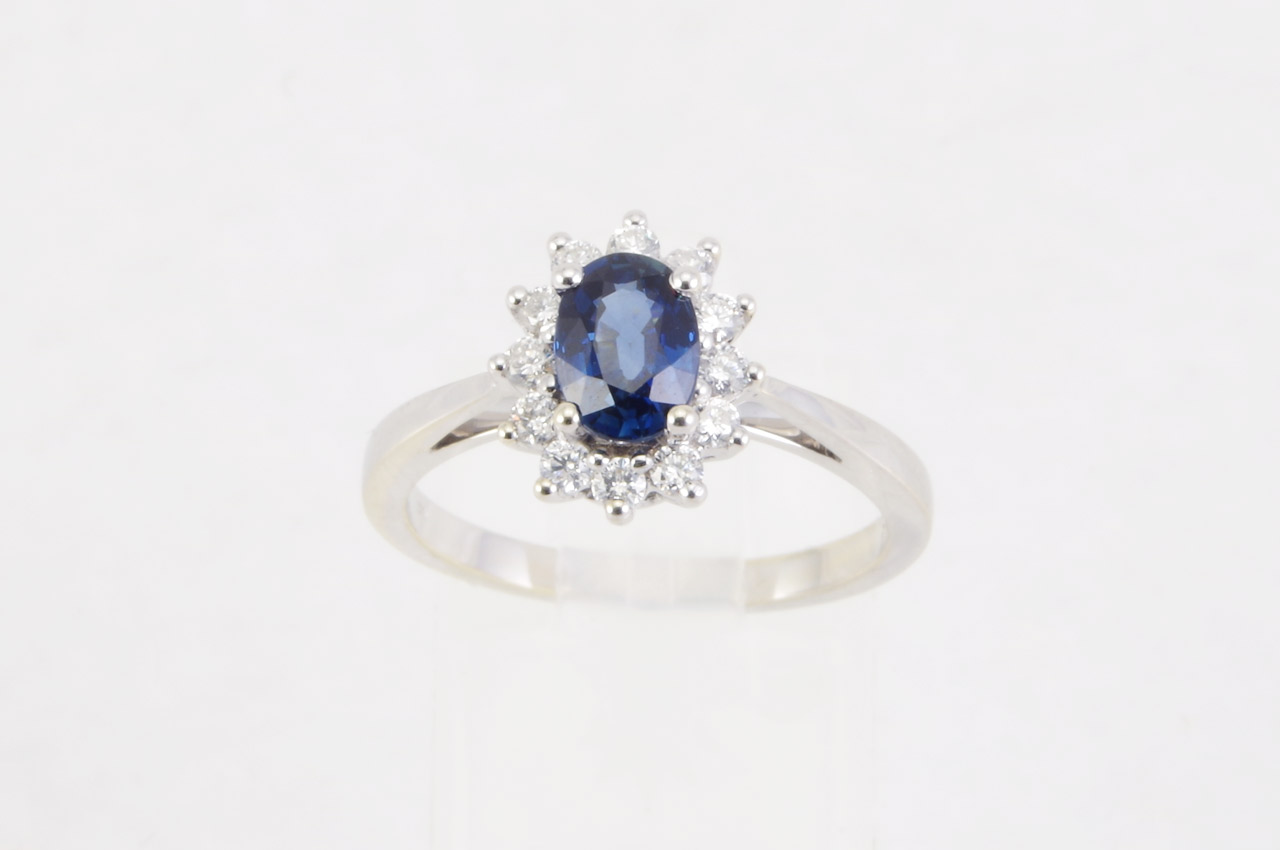 14k White Gold Sapphire & Diamond Halo Ring Thumbnail