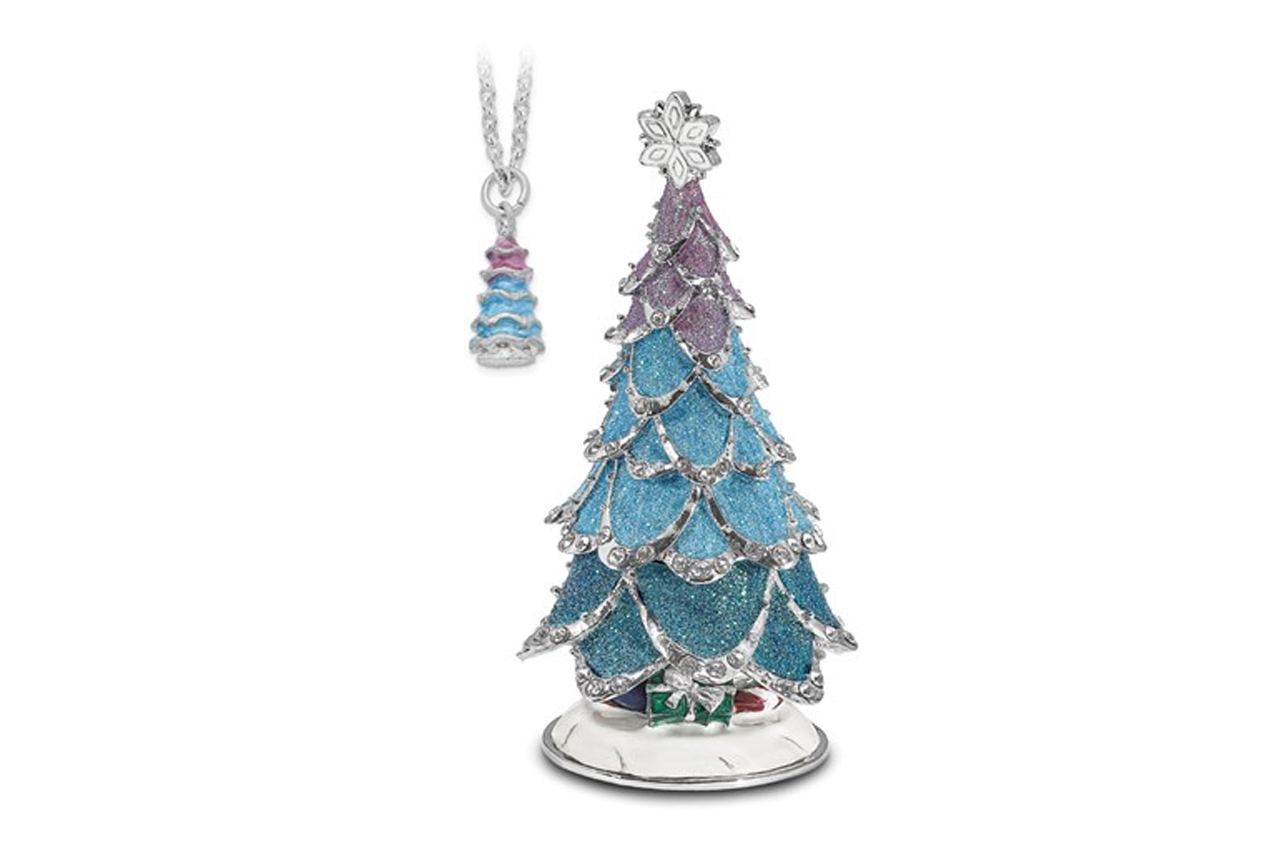 Artic Blue Christmas Tree Trinket Box with Trinket