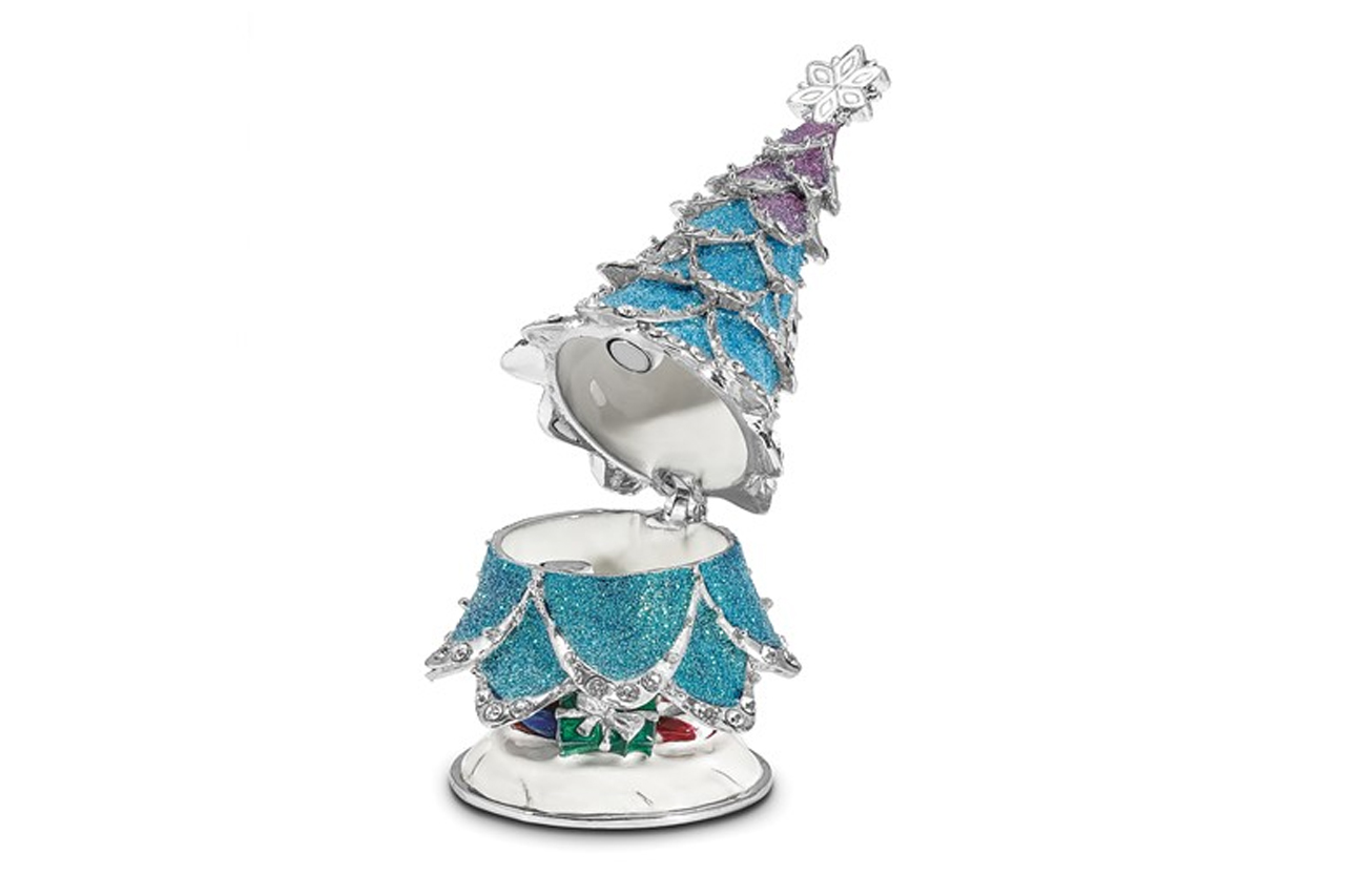 Artic Blue Christmas Tree Trinket Box Open