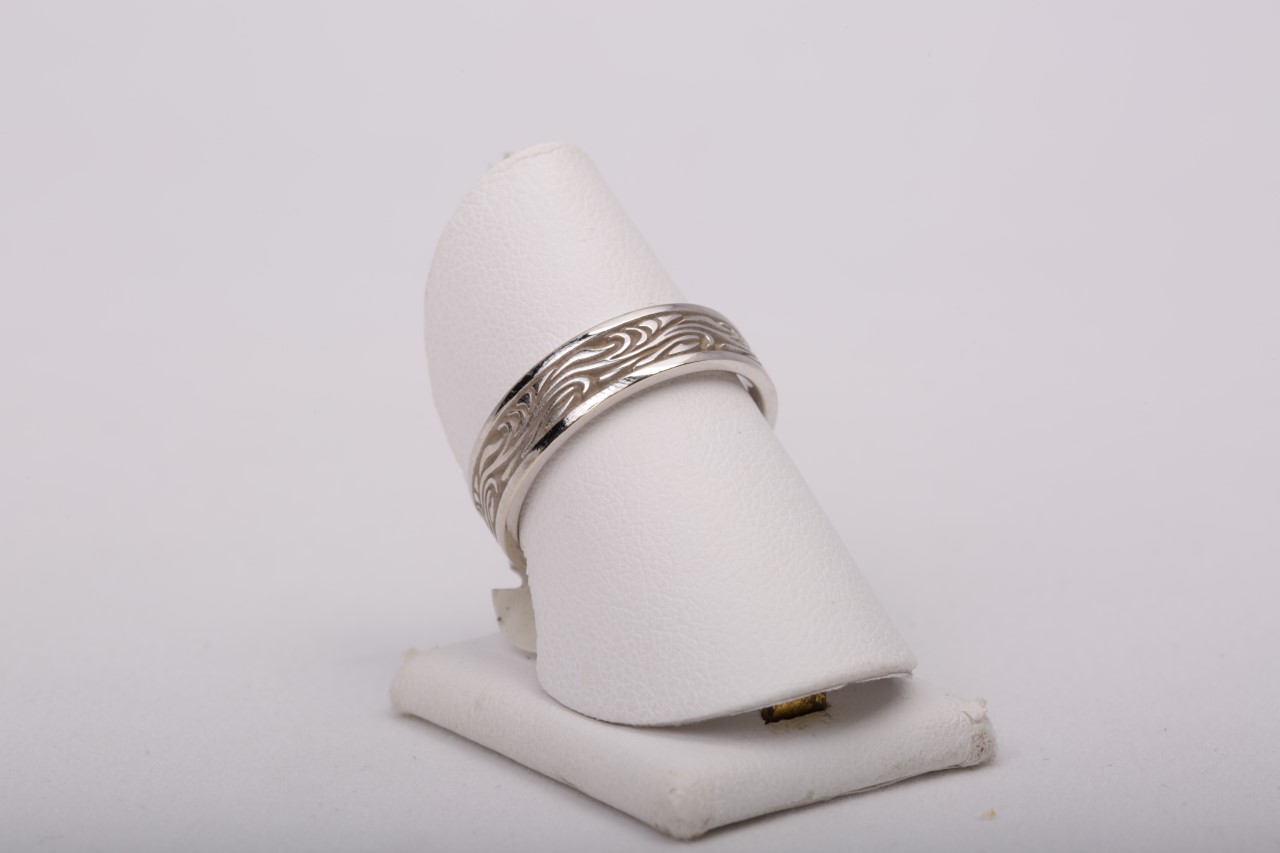 White Gold Starry Night Carved Wedding Band