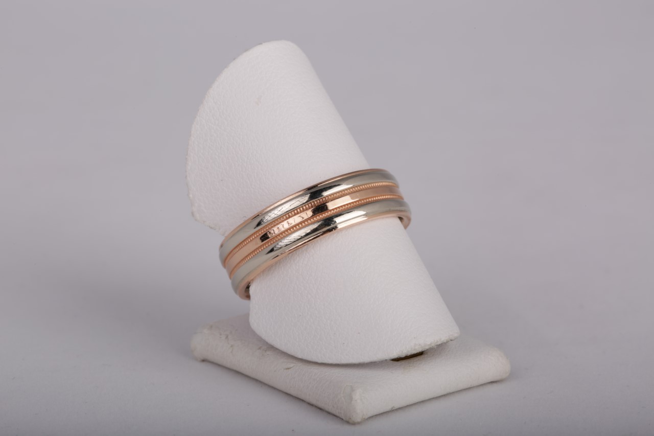 Rose and White Gold Milgrain Wedding Band